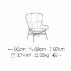 Wohnzimmer Sessel aus Leder und Stoff mit verchromter Basis Made in Italy - Litchi Viadurini