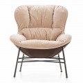 Wohnzimmer Sessel aus Leder und Stoff mit verchromter Basis Made in Italy - Litchi