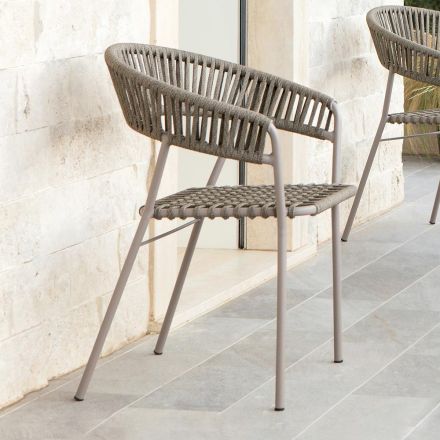 Stapelbarer Gartensessel aus Stahl und Seil Made in Italy 2 Stück - Ragnar Viadurini