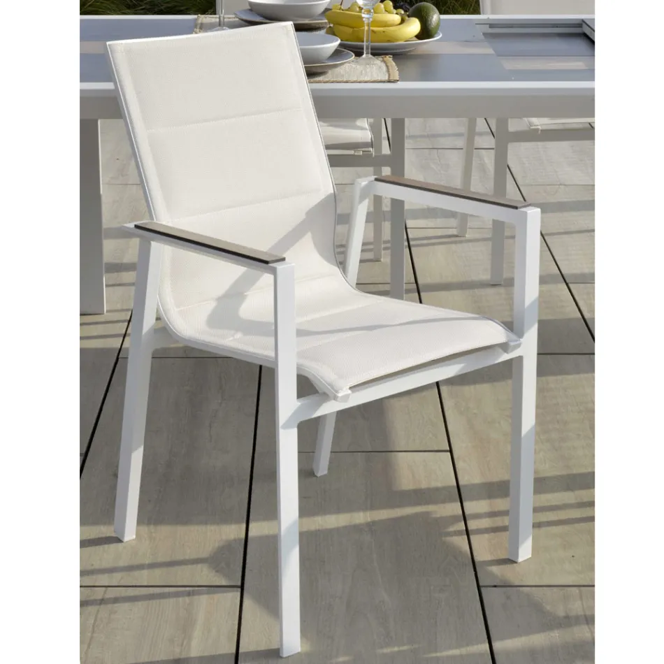 Sessel aus Aluminium und Textilene mit Einsatz in den Armlehnen aus HPL - Righello Viadurini