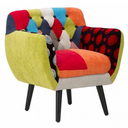 Farbiger Patchwork-Sessel im modernen Design aus Stoff und Holz - Koria Viadurini
