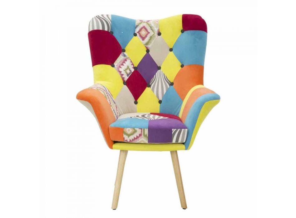Moderner Design-Patchwork-Sessel aus Stoff und Holz - Karin Viadurini