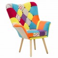 Moderner Design-Patchwork-Sessel aus Stoff und Holz - Karin