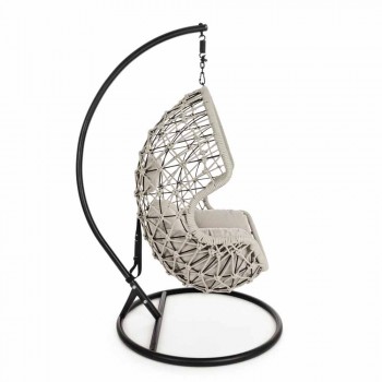 Aufhängender Outdoor-Sessel aus gewebtem Seil mit Stahlsockel - Soja