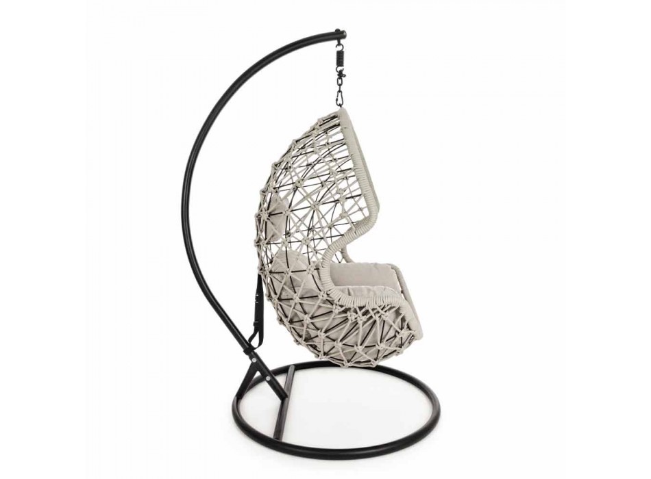 Aufhängender Outdoor-Sessel aus gewebtem Seil mit Stahlsockel - Soja