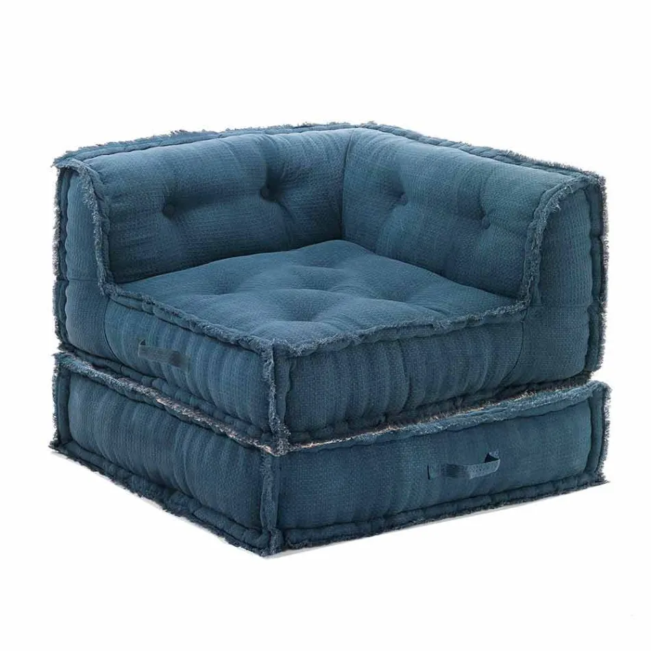 Corner Chaise Longue Sessel aus grauer, grüner oder blauer Baumwollfaser Viadurini