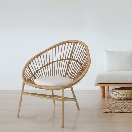 Outdoor- und Indoor-Sessel aus Rattan und Baumwollkissen – Ecrire Viadurini