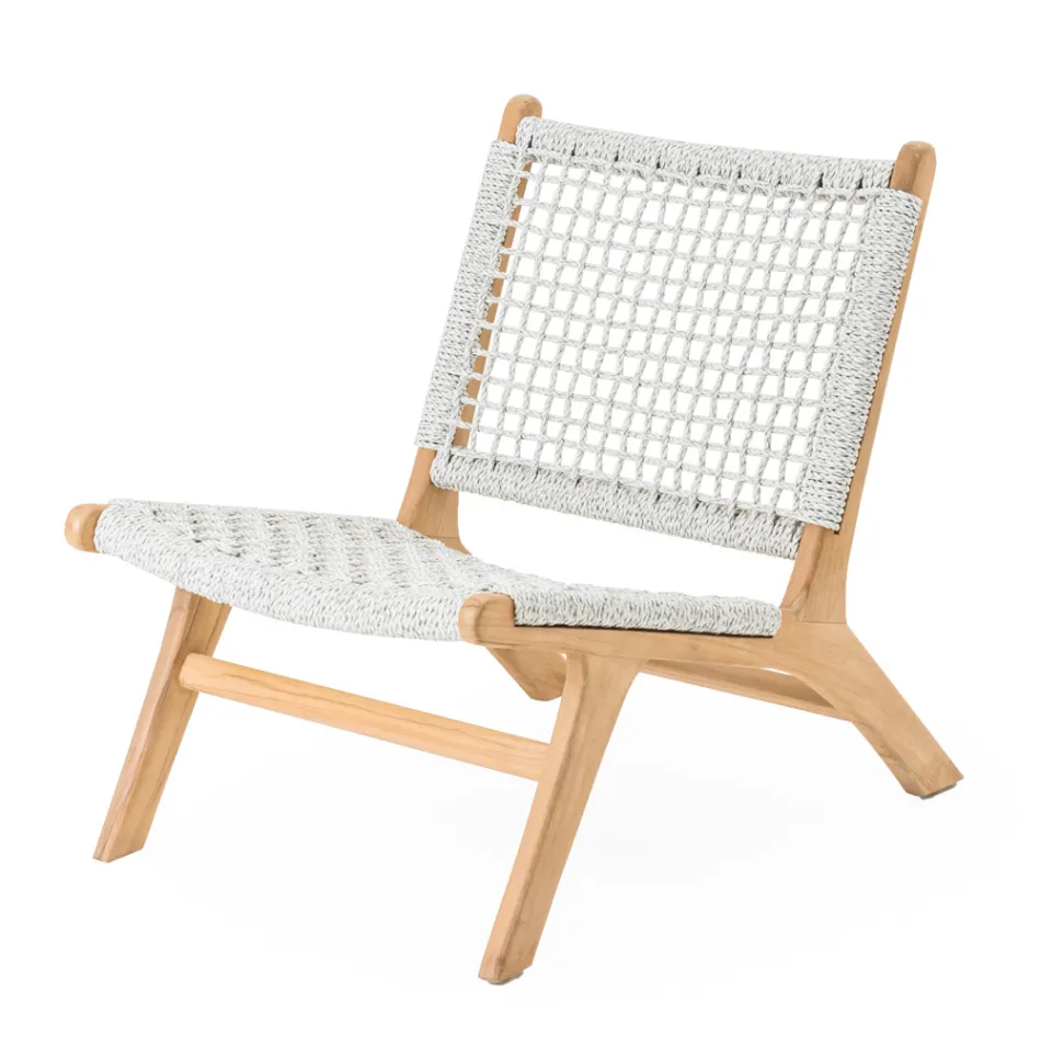 Outdoor-Relax-Sessel aus Teakholz und Seilgeflecht - Arjuna Viadurini