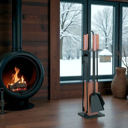 Werkzeughalter mit 4 Zubehörteilen, Griffen und Holzstruktur, hergestellt in Italien – Koi Viadurini