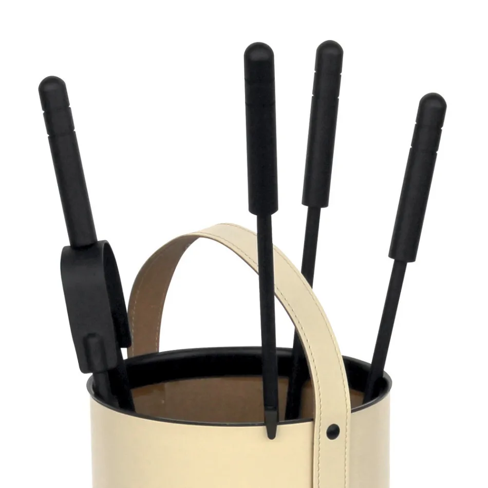 Runder Werkzeughalter aus Kunstleder mit Griff und 4 Zubehörteilen, hergestellt in Italien – Taube Viadurini