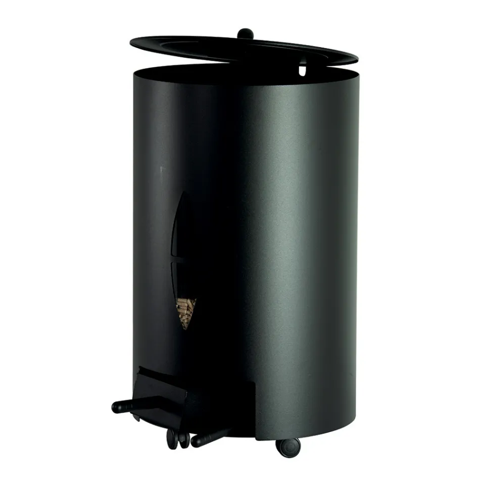 Pellethalter mit Deckel, Besen und Schaufel. Hergestellt in Italien – Cacatua Viadurini