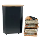 Pellethalter aus Metall mit Rädern und Holzdeckel, hergestellt in Italien – Bisonte Viadurini