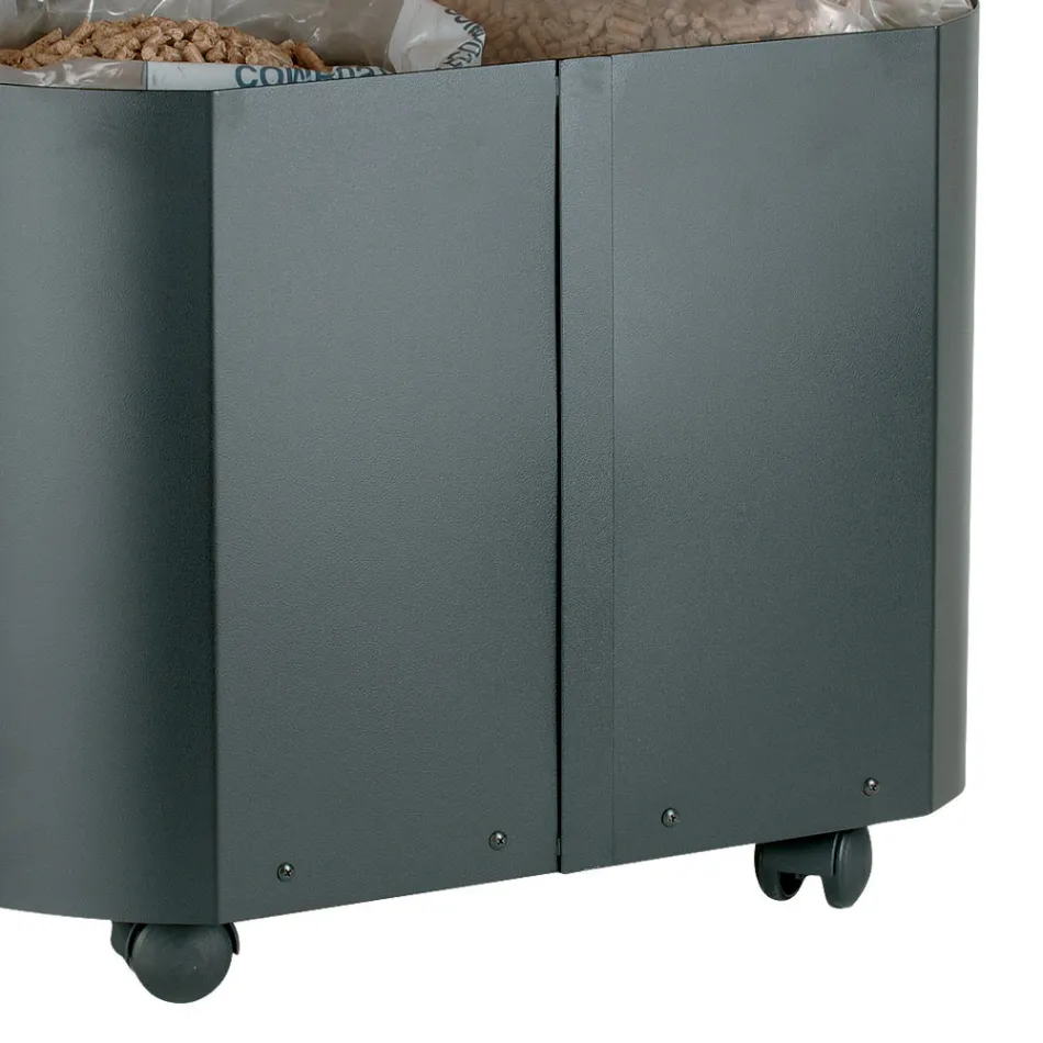 Ovaler Pellethalter aus schwarzem Metall und Holzdeckel, hergestellt in Italien – Bisonte Viadurini