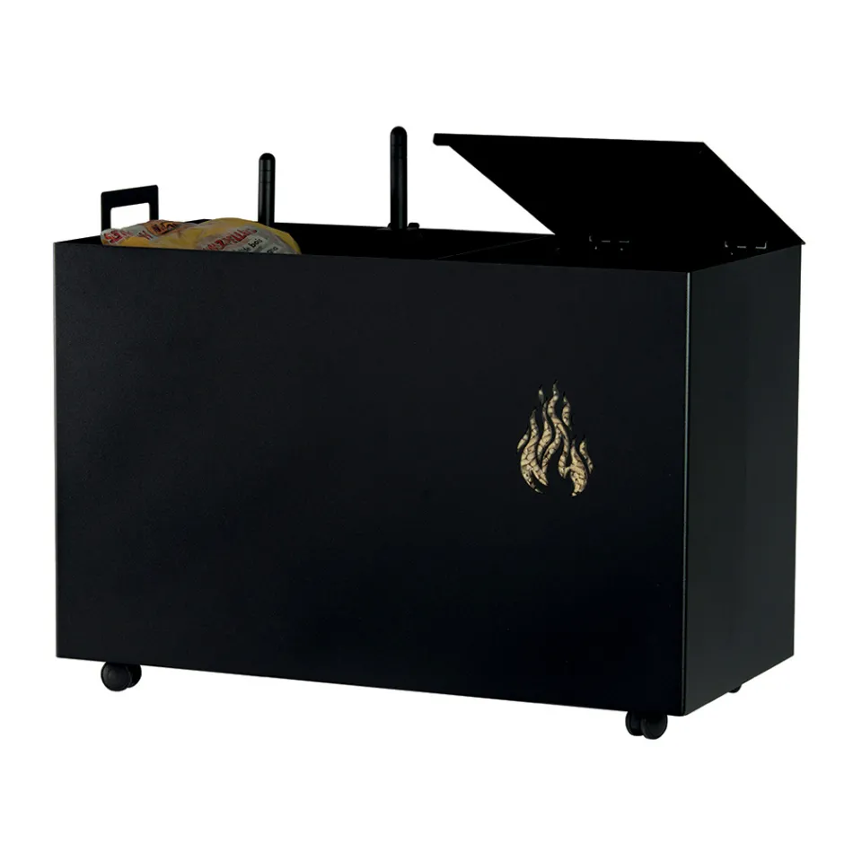 Rechteckiger Pellethalter aus Metall mit 4 Rädern, hergestellt in Italien – Aquila Viadurini