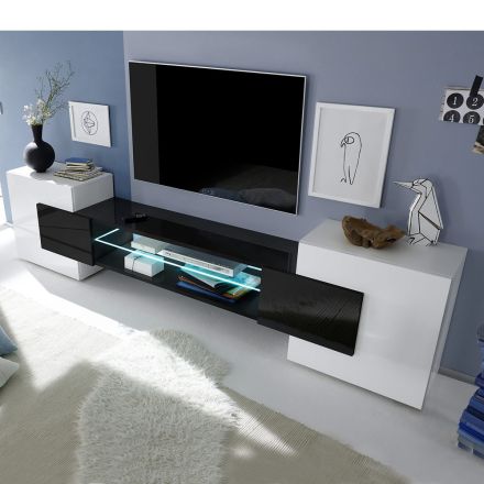 TV-Möbel aus Schichtholz mit Türen und offenem Fach Made in Italy - Sevesto Viadurini