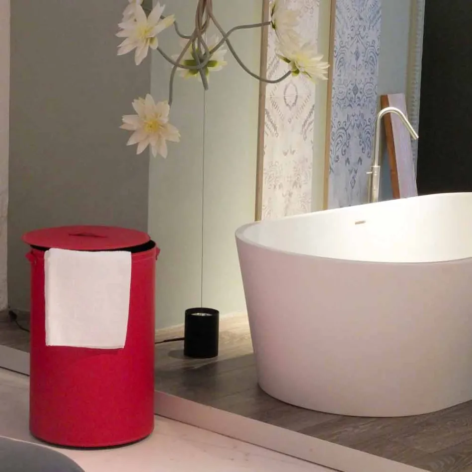 Zylindrischer Wäschekorb aus regeneriertem handgefertigtem Leder Roby Viadurini