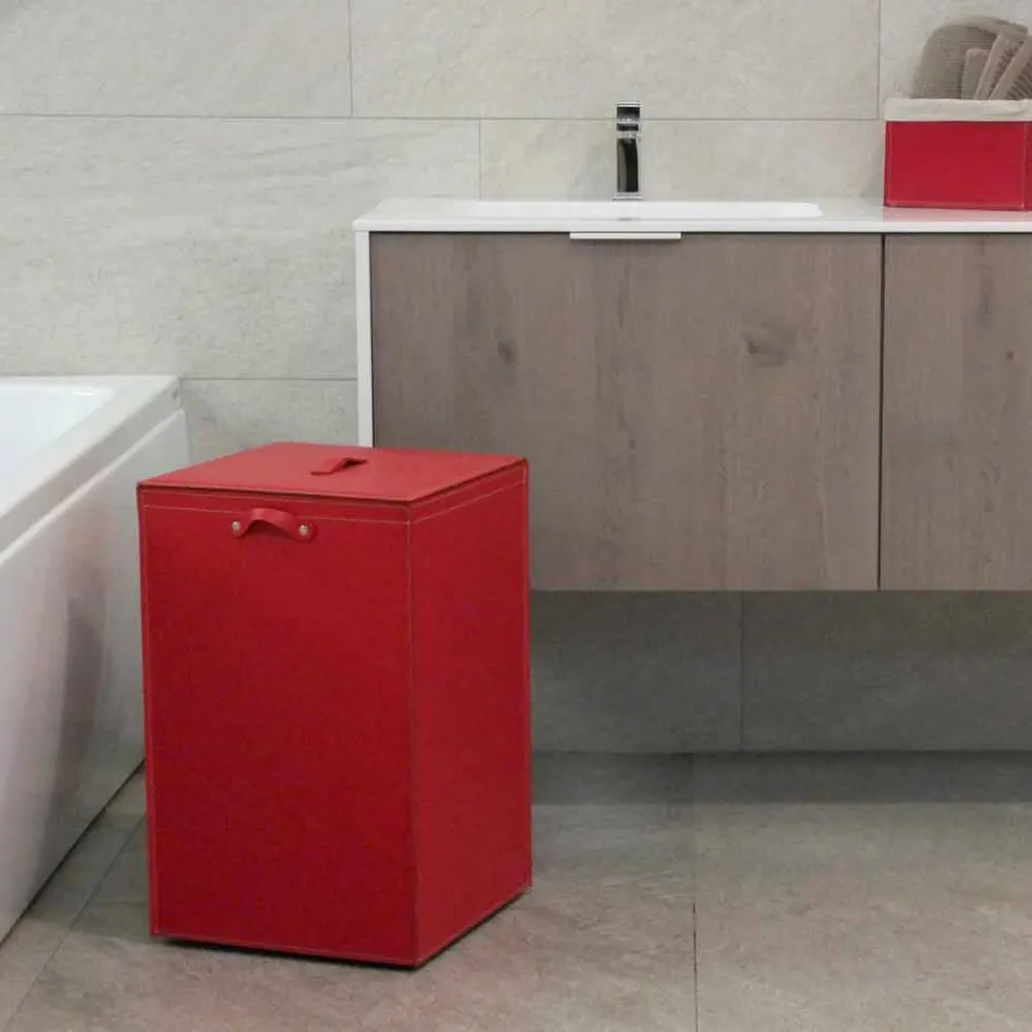 Wäschekorb aus Leder mit quadratischer Basis David, made in Italy Viadurini