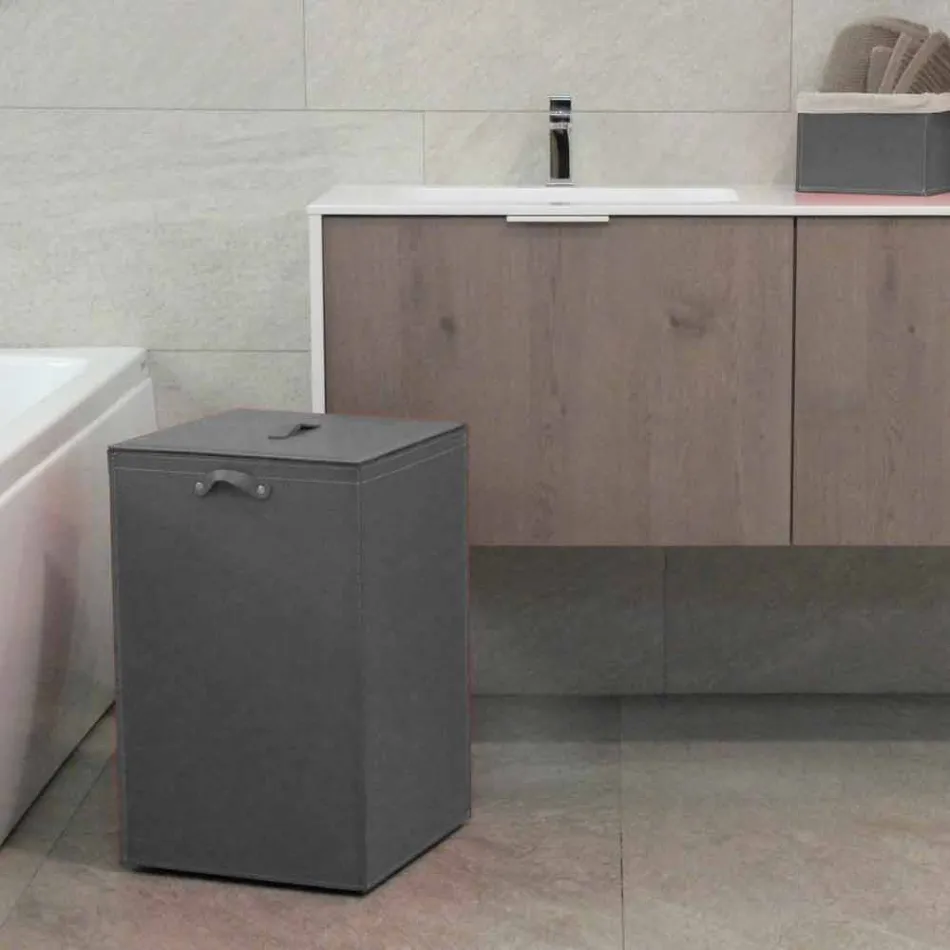 Wäschekorb aus Leder mit quadratischer Basis David, made in Italy Viadurini