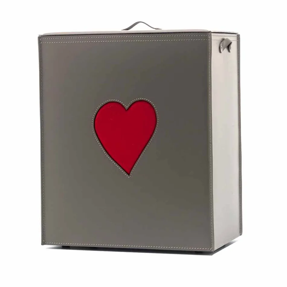 Moderner Lederwäschekorb Made in Italy Adele, Herzeinsatz Viadurini