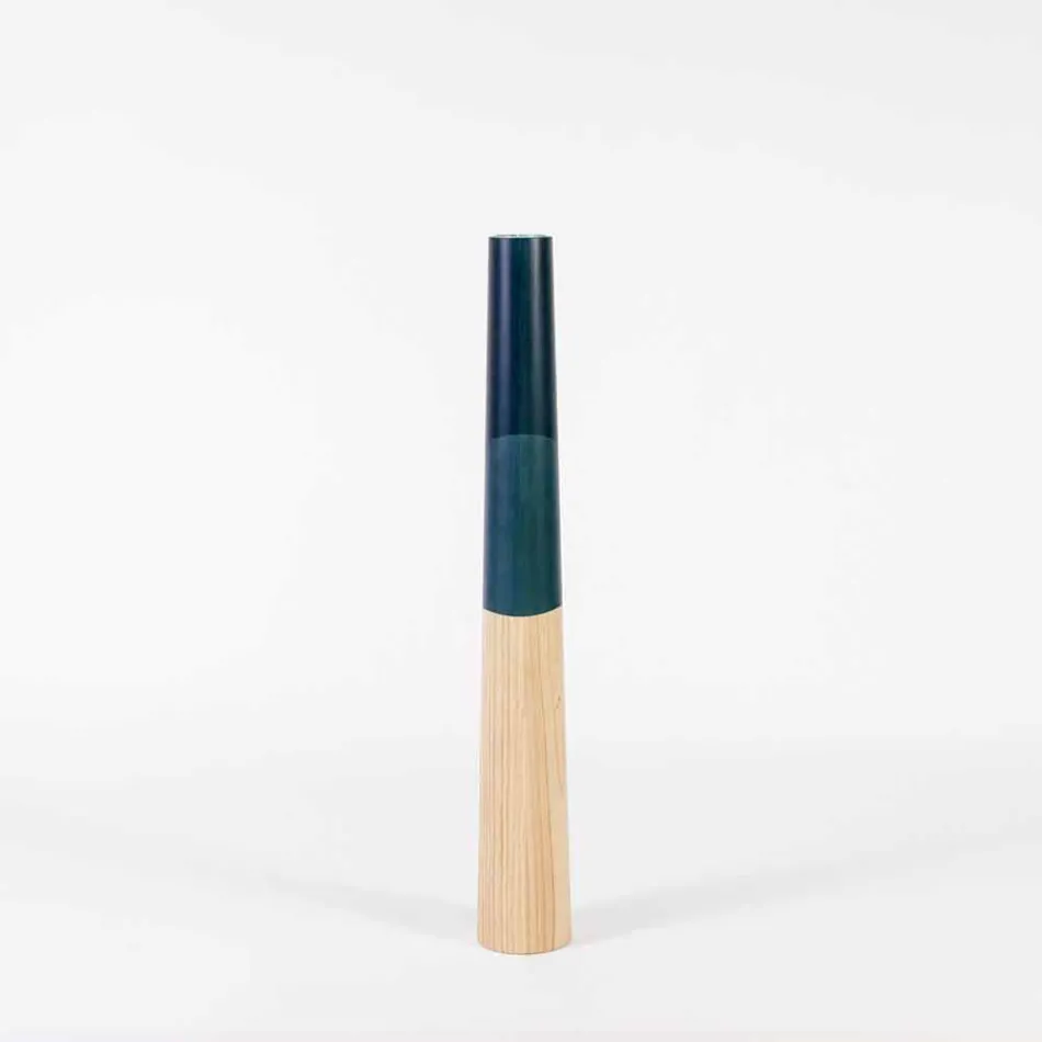 Moderner Kerzenhalter aus massivem Kiefernholz mit farbigen Details - Offenheit Viadurini