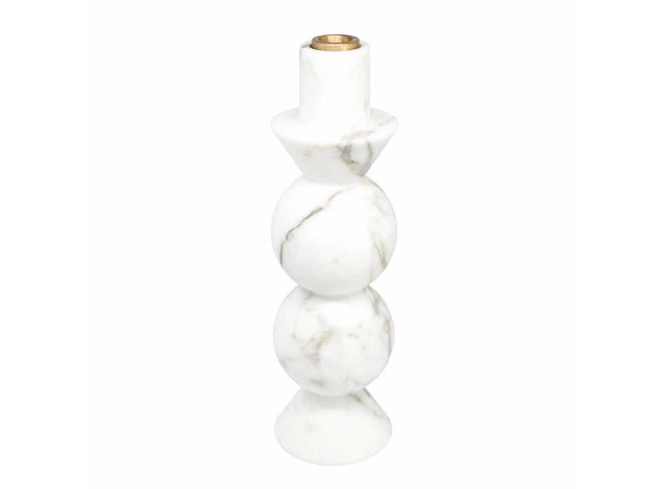 Hoher Kerzenhalter aus weißem Carrara-Marmor und Messing Made in Italy - Oley Viadurini