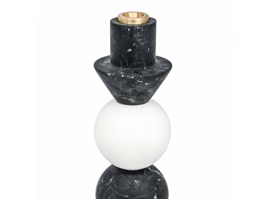 Hoher Kerzenhalter aus weißem, schwarzem und Messingmarmor Made in Italy - Bram Viadurini