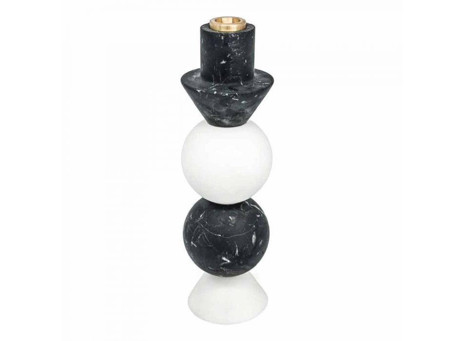 Hoher Kerzenhalter aus weißem, schwarzem und Messingmarmor Made in Italy - Bram Viadurini