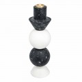Hoher Kerzenhalter aus weißem, schwarzem und Messingmarmor Made in Italy - Bram