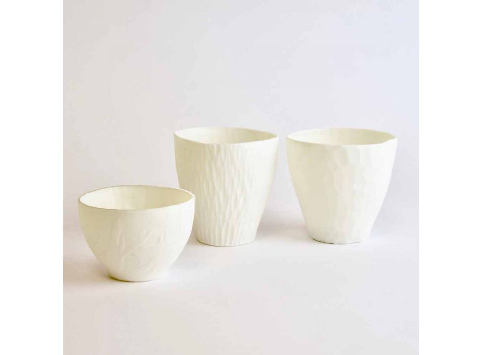 Design Kerzenhalter aus verziertem weißem Porzellan 3 Stück - Arcireale Viadurini