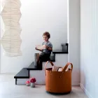 Zylindrischer Holzhalter aus regeneriertem Leder mit Tonda Firestyle Rädern Viadurini