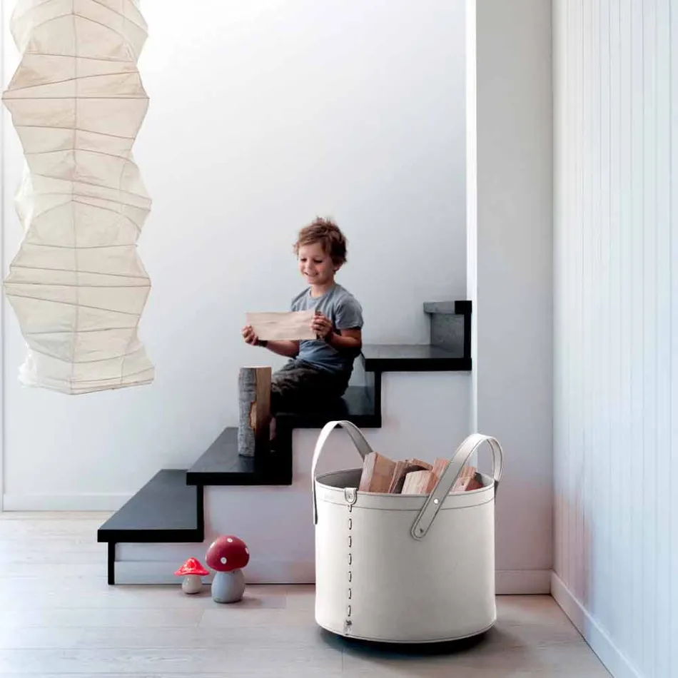 Zylindrischer Holzhalter aus regeneriertem Leder mit Tonda Firestyle Rädern Viadurini