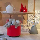 Zylindrischer Holzhalter aus regeneriertem Leder mit Tonda Firestyle Rädern Viadurini