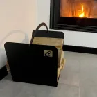 Schwarzer Stahl Moderner Holzhalter Kaminholz Hergestellt in Italien - Libeccio Viadurini