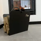 Schwarzer Stahl Moderner Holzhalter Kaminholz Hergestellt in Italien - Libeccio Viadurini