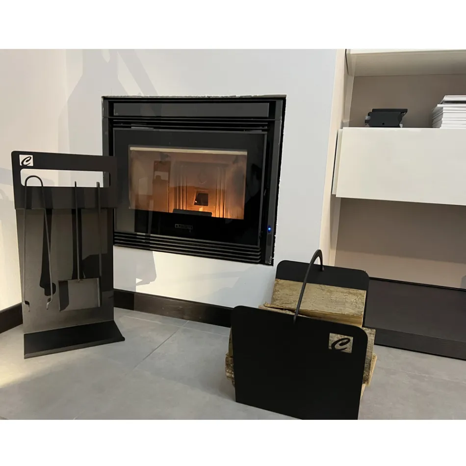 Schwarzer Stahl Moderner Holzhalter Kaminholz Hergestellt in Italien - Libeccio Viadurini