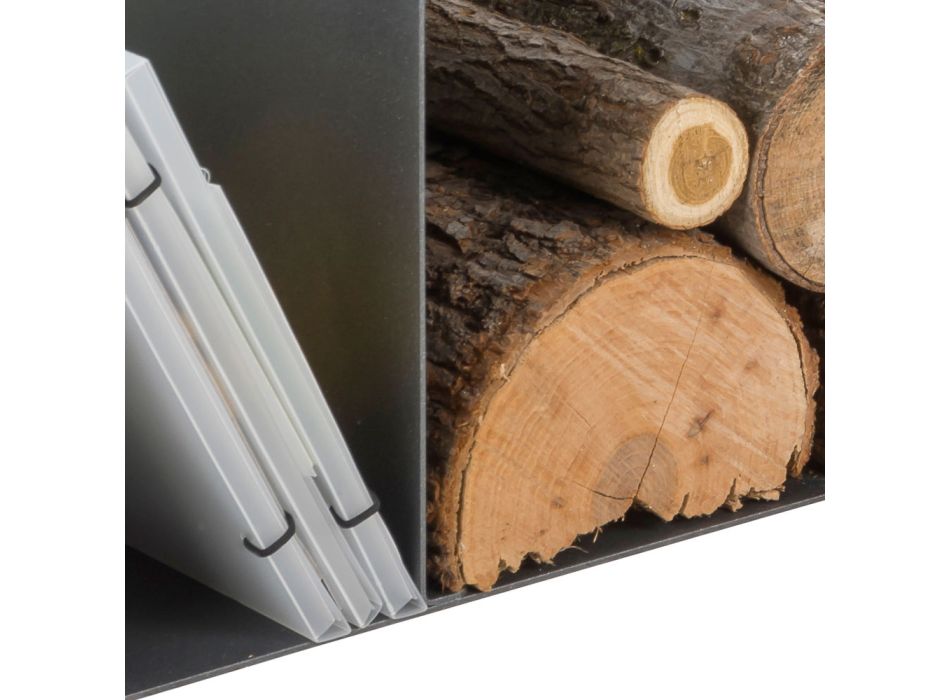 Design-Holzhalter für den Innenbereich aus grauem Stahl Made in Italy - Tramontana Viadurini