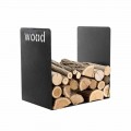 Moderner Holzhalter in minimalem Design aus schwarzem Stahl mit Gravur - Altano