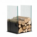 Niedriger Brennholzhalter in modernem Design aus schwarzem Stahl und Glas - Maestrale4