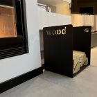 Moderner Holzhalter in minimalem Design aus schwarzem Stahl mit Gravur - Altano Viadurini