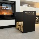 Moderner Holzhalter in minimalem Design aus schwarzem Stahl mit Gravur - Altano Viadurini