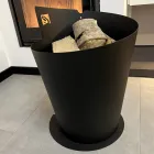 Runder Holzhalter für den Innenbereich in italienischem modernem Design aus schwarzem Stahl - Favonio Viadurini