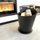 Runder Holzhalter für den Innenbereich in italienischem modernem Design aus schwarzem Stahl - Favonio Viadurini