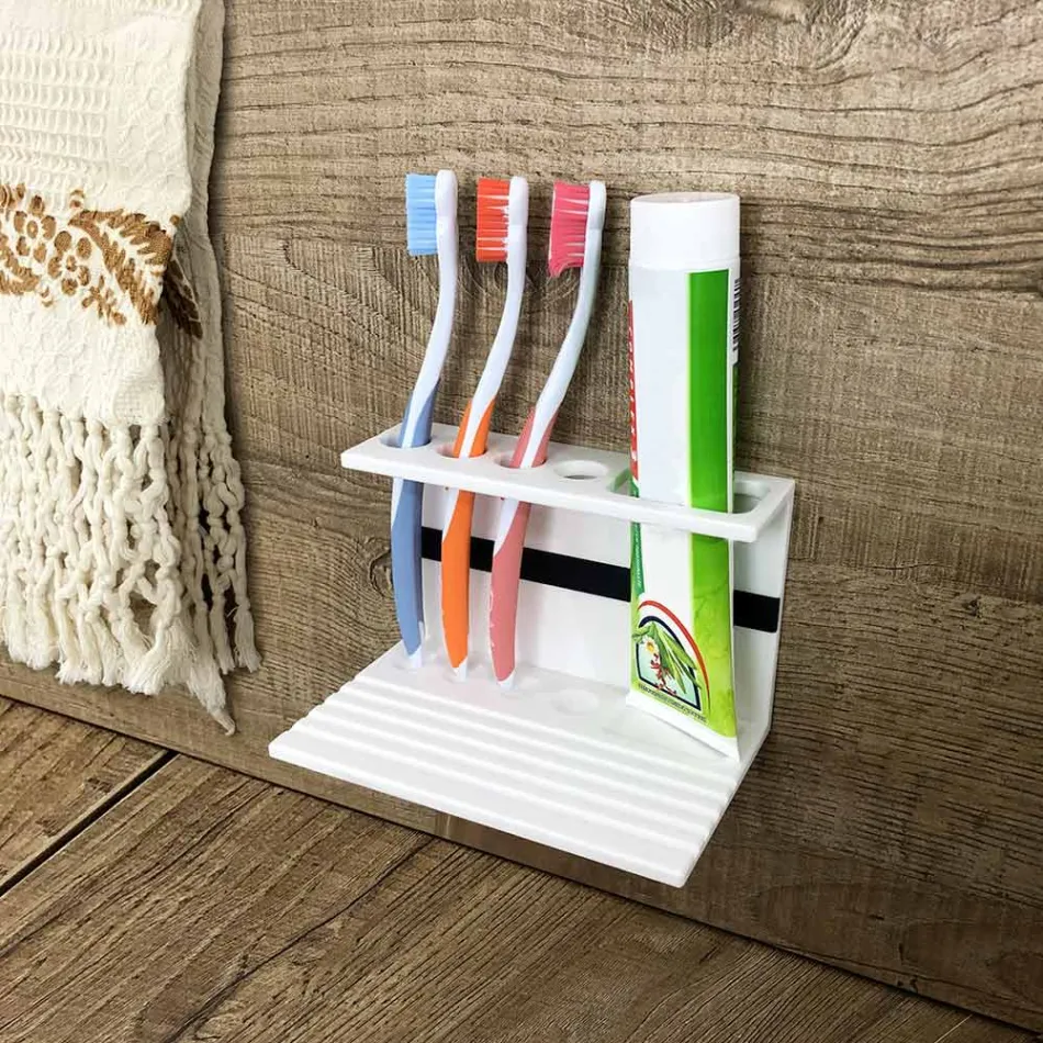 Zahnbürstenhalter für Badezimmer in weißer Corian Designqualität Made in Italy - Elono Viadurini