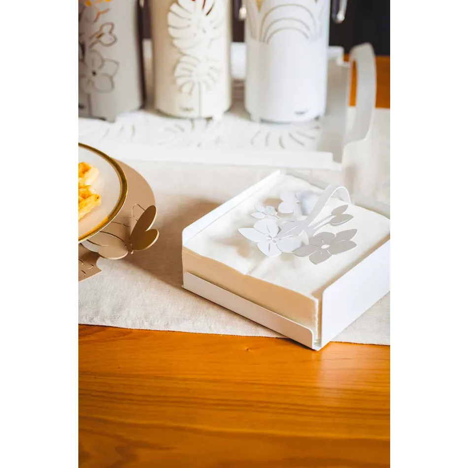 Moderner Low Floral Serviettenhalter in Eisenblau, Weiß oder Schlamm - Marken Viadurini