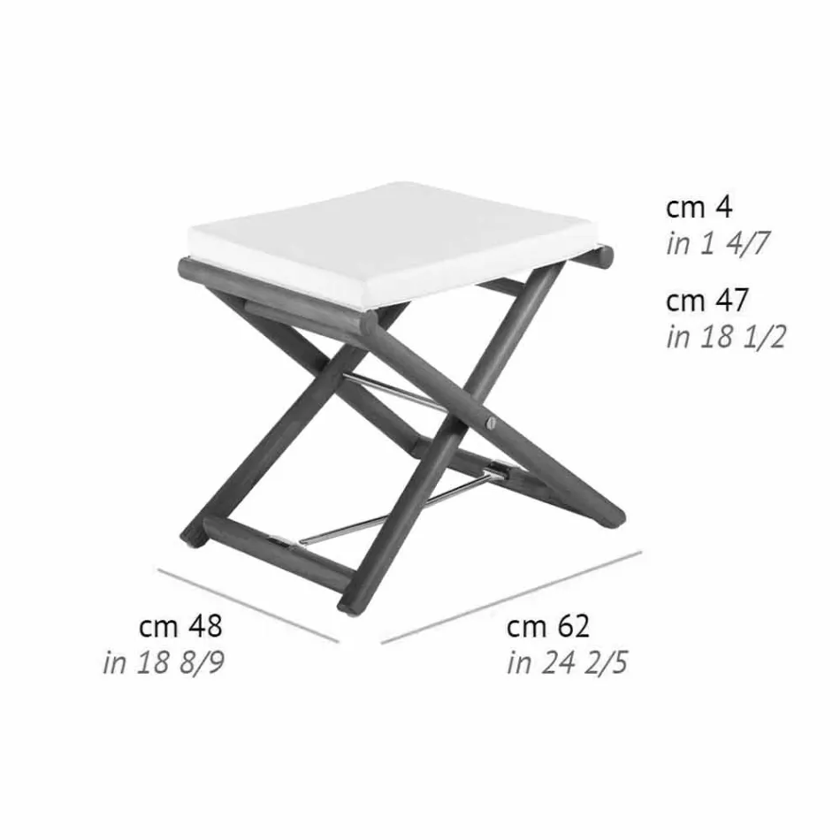 Outdoor-Hocker aus natürlichem oder schwarzem Mattholz und Kissen, Made in Italy - Suzana Viadurini