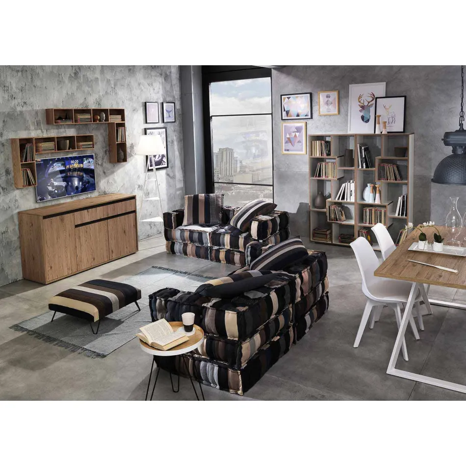 Ethnischer quadratischer Hocker aus Patchworkstoff oder Samtfaser Viadurini