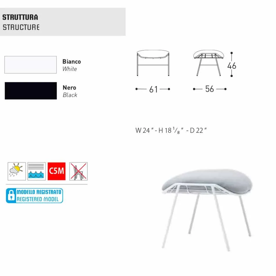 Outdoor-Sitzpuff / Fußhocker Varaschin Summer aus Stoff und Stahl Viadurini