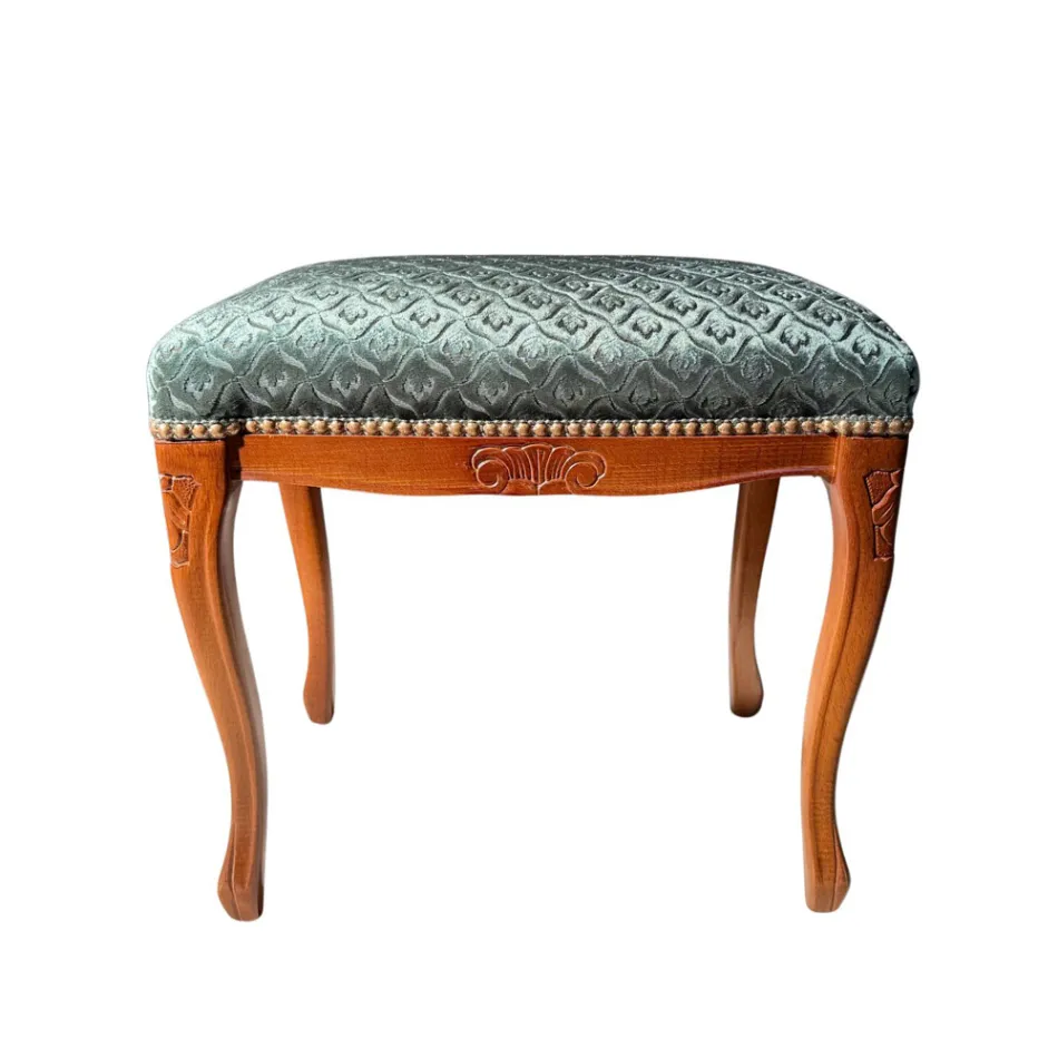 Hocker im klassischen Stil aus Walnussholz und Stoff Made in Italy - Luxus Viadurini
