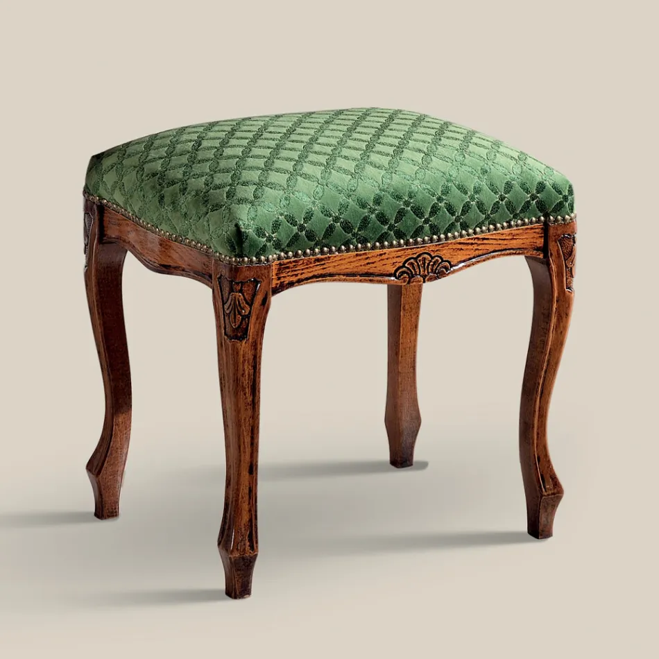 Hocker im klassischen Stil aus Walnussholz und Stoff Made in Italy - Luxus Viadurini