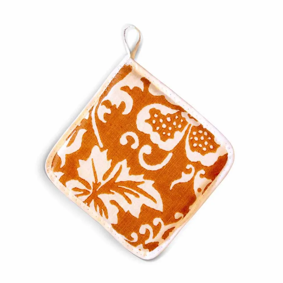 Topflappen italienischer Kunst aus reinem Leinen mit handbedrucktem Einzelstück - Marken Viadurini